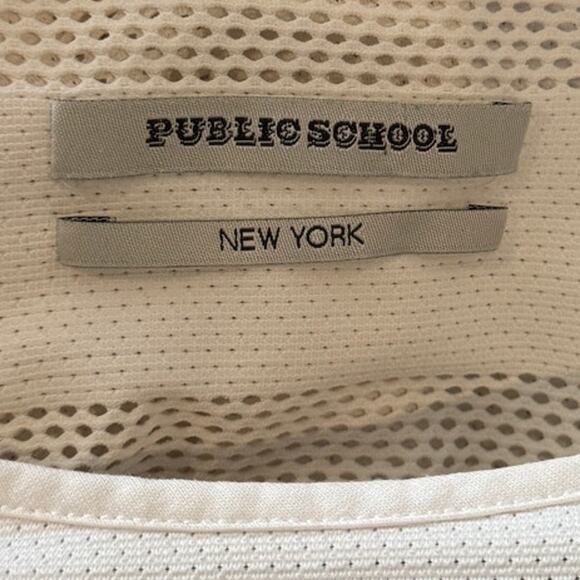 PUBLIC SCHOOL NY Mesh Paneled Geometric Design Shift Dress L White Minimalist - Picture 4 of 8